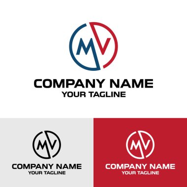 Soyut MV harfi yuvarlak daireli vektör logosu tasarımı