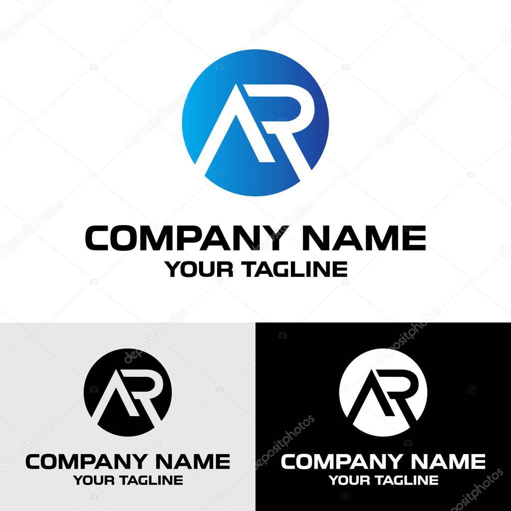 Initial AR letter geometric shaped rounded vector trendy modern logo design template.