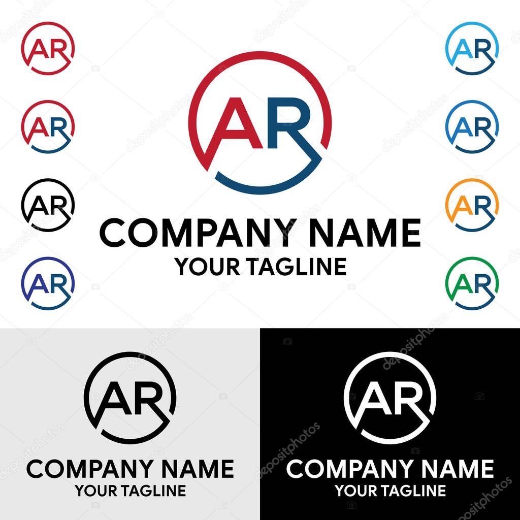 Initial AR letter geometric shaped rounded vector trendy modern logo design template.