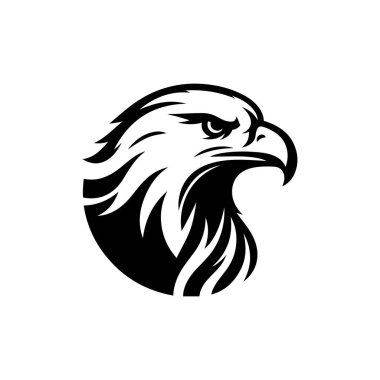 Beyaz arkaplanda kartal başlı siluet logo ikonu vektör sanat tasarım şablonu izole edilmiş. Güçlü kartal baş vektör silueti tasarımı.