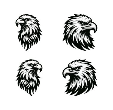 Kartal başlı siluet logosu vektör sanat çizimi tasarım şablonu. Kartal baş vektör illüstrasyon demeti tasarımı.