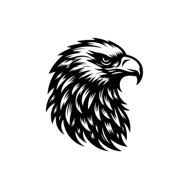 Beyaz arkaplanda kartal başlı siluet logo ikonu vektör sanat tasarım şablonu izole edilmiş. Güçlü kartal baş vektör silueti tasarımı.