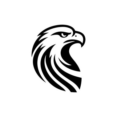 Beyaz arkaplanda kartal başlı siluet logo ikonu vektör sanat tasarım şablonu izole edilmiş. Güçlü kartal baş vektör silueti tasarımı.