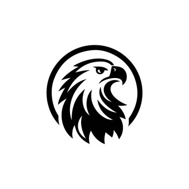Daire şeklinde şekillendirilmiş kartal kafası logosu. Cesur, beyaz bir arka planda izole edilmiş. Bir kartalın kafasının stilize edilmiş bir grafiği, basit siyah ve beyaz bir dizaynla çizilmiş..
