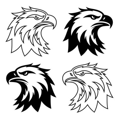 Kartal başlı siluet logo simgesi set vektörü, çizgi sanatı ve tasarım şablonu dolduruldu. Kartal baş vektör illüstrasyon demeti tasarımı.