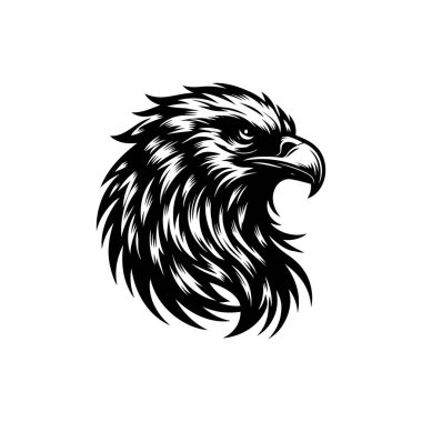 Beyaz arkaplanda kartal başlı siluet logo ikonu vektör sanat tasarım şablonu izole edilmiş. Güçlü kartal baş vektör silueti tasarımı.