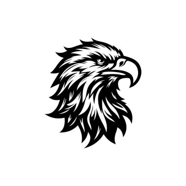 Beyaz arkaplanda kartal başlı siluet logo ikonu vektör sanat tasarım şablonu izole edilmiş. Güçlü kartal baş vektör silueti tasarımı.