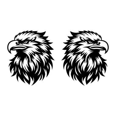 Beyaz arkaplanda kartal başlı siluet logo ikonu vektör sanat tasarım şablonu izole edilmiş. Güçlü kartal baş vektör silueti tasarımı.