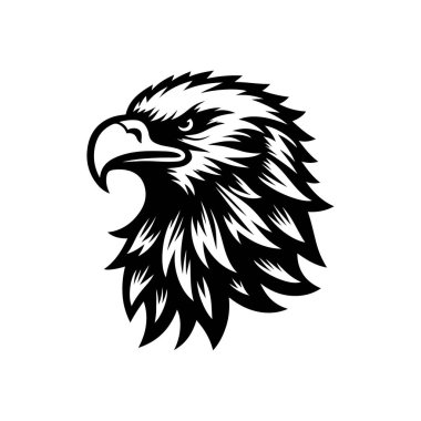Beyaz arkaplanda kartal başlı siluet logo ikonu vektör sanat tasarım şablonu izole edilmiş. Güçlü kartal baş vektör silueti tasarımı.