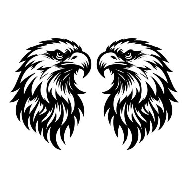 Beyaz arkaplanda kartal başlı siluet logo ikonu vektör sanat tasarım şablonu izole edilmiş. Güçlü kartal baş vektör silueti tasarımı.