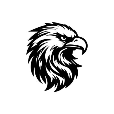 Beyaz arkaplanda kartal başlı siluet logo ikonu vektör sanat tasarım şablonu izole edilmiş. Güçlü kartal baş vektör silueti tasarımı.
