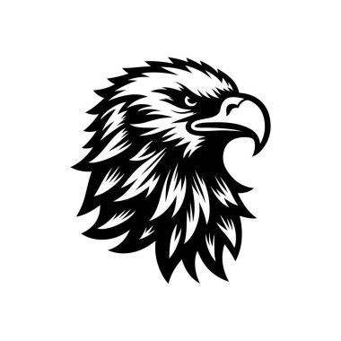 Beyaz arkaplanda kartal başlı siluet logo ikonu vektör sanat tasarım şablonu izole edilmiş. Güçlü kartal baş vektör silueti tasarımı.