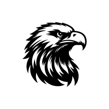 Beyaz arkaplanda kartal başlı siluet logo ikonu vektör sanat tasarım şablonu izole edilmiş. Güçlü kartal baş vektör silueti tasarımı.