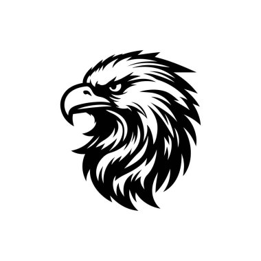 Beyaz arkaplanda kartal başlı siluet logo ikonu vektör sanat tasarım şablonu izole edilmiş. Güçlü kartal baş vektör silueti tasarımı.