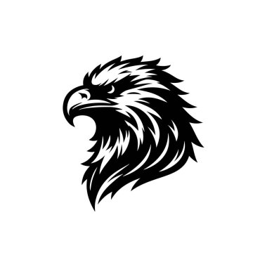 Beyaz arkaplanda kartal başlı siluet logo ikonu vektör sanat tasarım şablonu izole edilmiş. Güçlü kartal baş vektör silueti tasarımı.