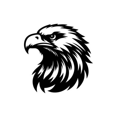 Beyaz arkaplanda kartal başlı siluet logo ikonu vektör sanat tasarım şablonu izole edilmiş. Güçlü kartal baş vektör silueti tasarımı.