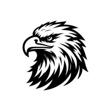 Beyaz arkaplanda kartal başlı siluet logo ikonu vektör sanat tasarım şablonu izole edilmiş. Güçlü kartal baş vektör silueti tasarımı.