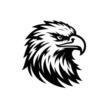 Beyaz arkaplanda kartal başlı siluet logo ikonu vektör sanat tasarım şablonu izole edilmiş. Güçlü kartal baş vektör silueti tasarımı.