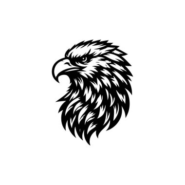 Beyaz arkaplanda kartal başlı siluet logo ikonu vektör sanat tasarım şablonu izole edilmiş. Güçlü kartal baş vektör silueti tasarımı.