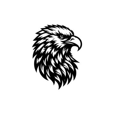 Beyaz arkaplanda kartal başlı siluet logo ikonu vektör sanat tasarım şablonu izole edilmiş. Güçlü kartal baş vektör silueti tasarımı.
