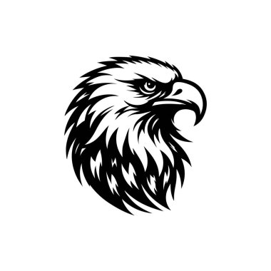 Beyaz arkaplanda kartal başlı siluet logo ikonu vektör sanat tasarım şablonu izole edilmiş. Güçlü kartal baş vektör silueti tasarımı.