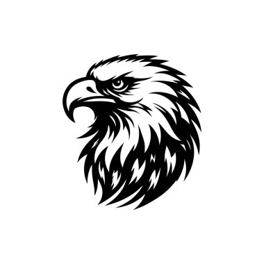 Beyaz arkaplanda kartal başlı siluet logo ikonu vektör sanat tasarım şablonu izole edilmiş. Güçlü kartal baş vektör silueti tasarımı.