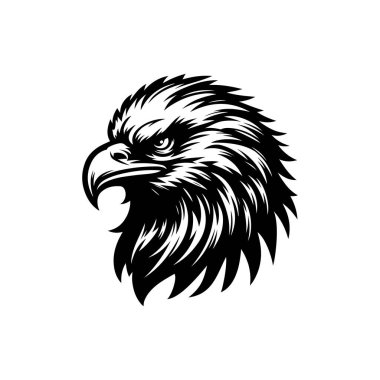 Beyaz arkaplanda kartal başlı siluet logo ikonu vektör sanat tasarım şablonu izole edilmiş. Güçlü kartal baş vektör silueti tasarımı.