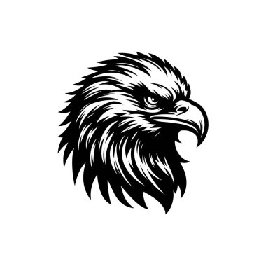 Beyaz arkaplanda kartal başlı siluet logo ikonu vektör sanat tasarım şablonu izole edilmiş. Güçlü kartal baş vektör silueti tasarımı.