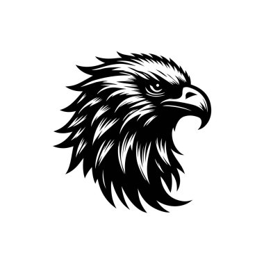 Beyaz arkaplanda kartal başlı siluet logo ikonu vektör sanat tasarım şablonu izole edilmiş. Güçlü kartal baş vektör silueti tasarımı.