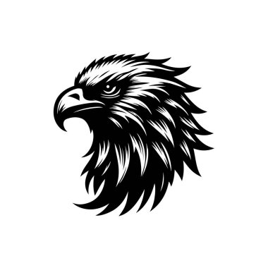 Beyaz arkaplanda kartal başlı siluet logo ikonu vektör sanat tasarım şablonu izole edilmiş. Güçlü kartal baş vektör silueti tasarımı.