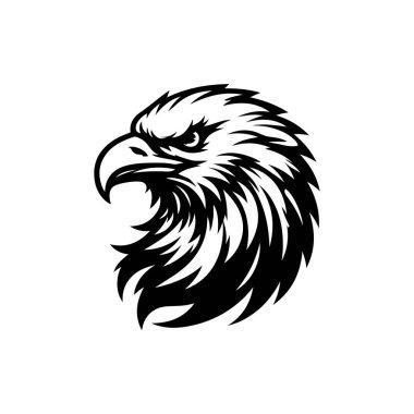 Beyaz arkaplanda kartal başlı siluet logo ikonu vektör sanat tasarım şablonu izole edilmiş. Güçlü kartal baş vektör silueti tasarımı.