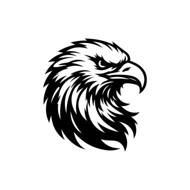 Beyaz arkaplanda kartal başlı siluet logo ikonu vektör sanat tasarım şablonu izole edilmiş. Güçlü kartal baş vektör silueti tasarımı.