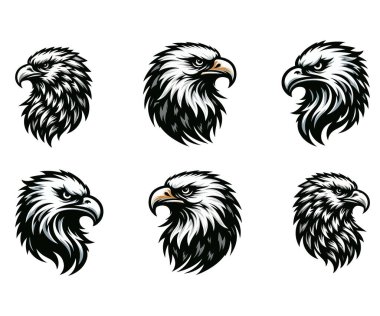 Kartal başlı siluet logosu vektör sanat çizimi tasarım şablonu. Kartal baş vektör illüstrasyon demeti tasarımı.