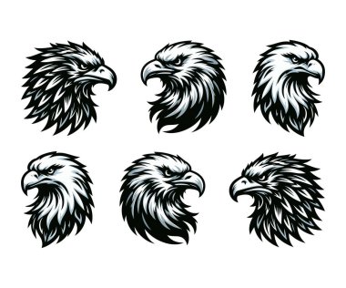 Kartal başlı siluet logosu vektör sanat çizimi tasarım şablonu. Kartal baş vektör illüstrasyon demeti tasarımı.