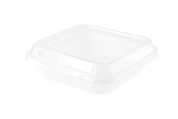 Weiße Plastik Lebensmittelschale Mit Transparenter Kappe Isoliert Auf Weißem Hintergrund — Stockfoto