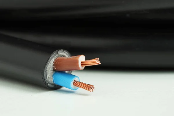 Két Core Stranded Insulated Copper Electrical Cable Closeup Makro Nézet — Stock Fotó