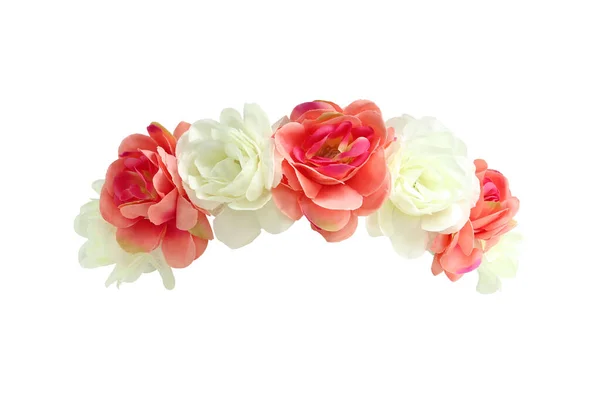 Red White Rose Flower Crown Vue Face Isolée Sur Fond — Photo