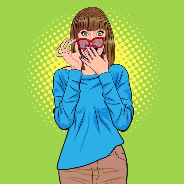 Surprised Woman Omg Face Wow Covered Her Mouth Her Hands — Stock Vector