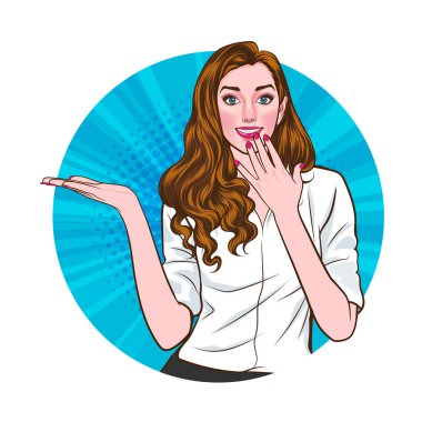 Çeşitli pozlardaki kadın ya da iş adamı Avatar 'ı, çember arkaplan, retro pop sanat çizgi romanları tarzı.