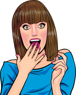 Güzel, kısa saçlı, şaşkın, şaşırmış, neşeli Pop Art Comic Style.