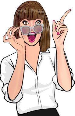 Güzel, kısa saçlı, şaşkın, şaşırmış, neşeli Pop Art Comic Style.