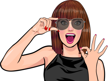 Güzel, kısa saçlı, şaşkın, şaşırmış, neşeli Pop Art Comic Style.