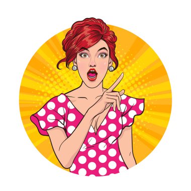 Çeşitli pozlardaki kadın ya da iş adamı Avatar 'ı, çember arkaplan, retro pop sanat çizgi romanları tarzı.