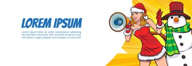 Mutlu Noeller Noel Baba ve Kardan Adam Ren Geyiği Geyiği Noel kızı kırmızı elbiseli pop sanat çizgi romanları tarzında