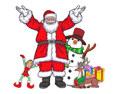 Mutlu Noeller Noel Baba ve Kardan Adam Ren Geyiği Noel 'i pop sanatı tarzında kutluyor.