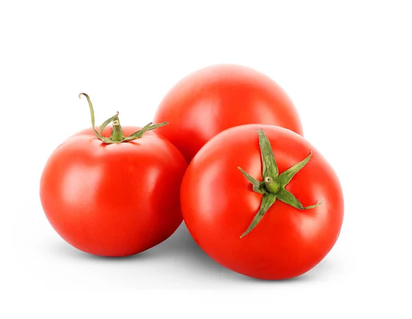 Tre Röda Tomater Vit Bakgrund — Stockfoto