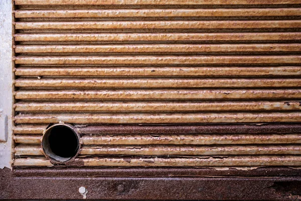 Corrugated Background Peeling Paint Hole Bottom Corner — Stock Photo, Image