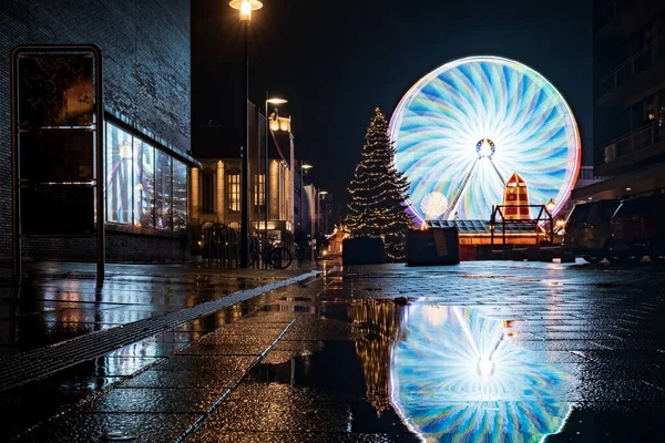 Bremerhaven Alemania Noviembre 2022 Mercado Navidad Bajo Lluvia Por Noche — Foto de Stock