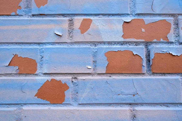 Nuovo Muro Mattoni Rossi Con Peeling Vernice Blu Sfondo Astratto — Foto Stock