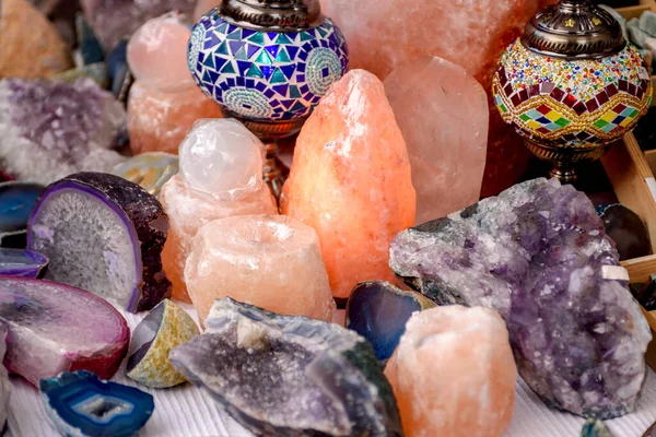Piedras Naturales Minerales Corte Amatista Violeta Áspera Cristales Cuarzo —  Fotos de Stock